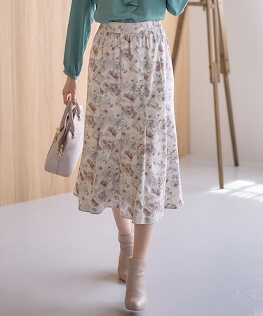 【洗える】フルブルームフラワープリント スカート
