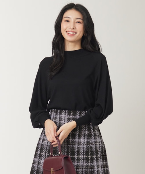 【洗える】カシミヤブレンドパフ袖 ニット