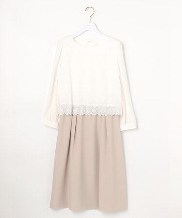 【洗える】レースコンビバックサテン ワンピース