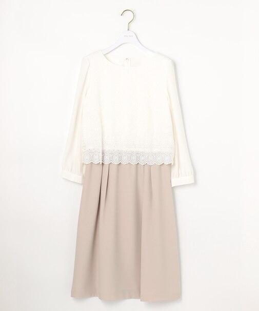 【洗える】レースコンビバックサテン ワンピース