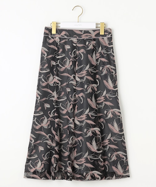 【洗える】バイカラーエンブロイダリー スカート