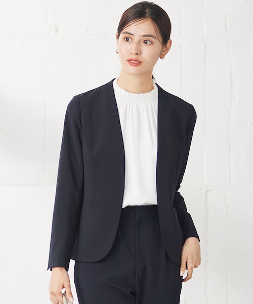 【2025新品】any SiS セレモニーダブルクロス カラーレス ジャケット セットアップ可】セレモニーダブルクロス カラーレスジャケット