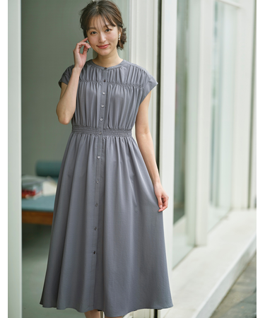 【撥水】シャーリングシャツ ワンピース