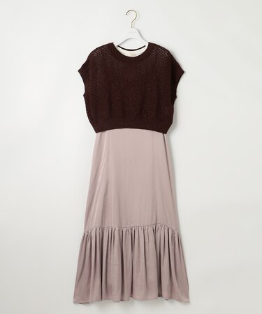 【貴島明日香さんコラボ・3点セット】メッシュ ニット×キャミ ワンピース