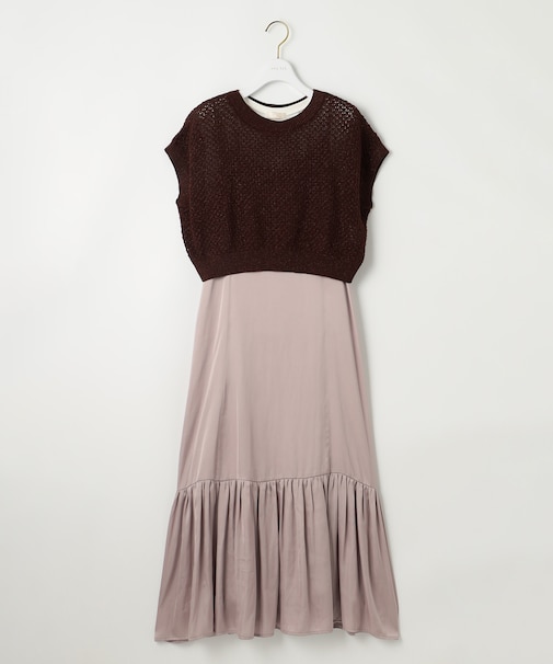 【貴島明日香さんコラボ・3点セット】メッシュ ニット×キャミ ワンピース