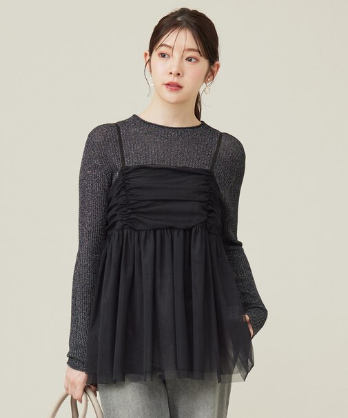 【洗える】チュールレイヤード キャミソール