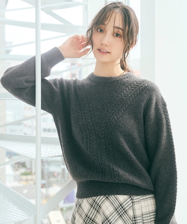 【洗える】フロントケーブルポイントアンゴラブレンド ニット