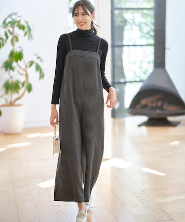 【洗える】起毛ストライプ ロンパース