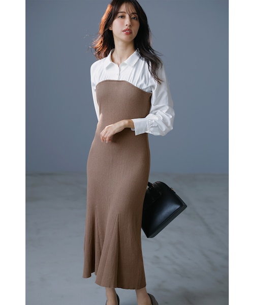 全方位 好印象】シャツコンビリブニット ワンピース｜エニィスィスの