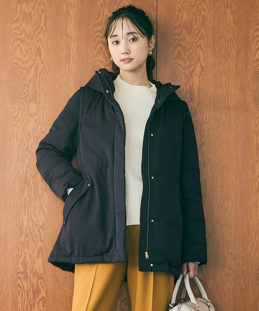 【撥水・洗える】2WAYドロストフーディミドル ダウン