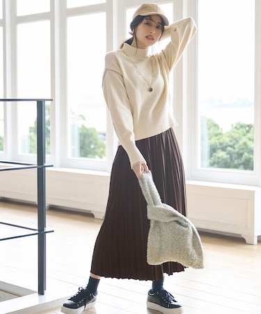 【洗える・2SET】ボリューム ニット × スエードライク スカート セット