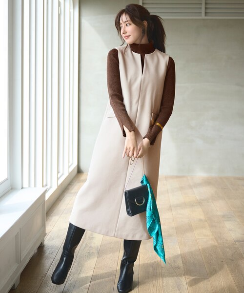 2SET】ニードルジャンパースカート × ラメリブタートルニット セット