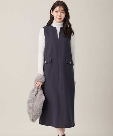 【2SET】ニードルジャンパースカート × ラメリブタートルニット セット