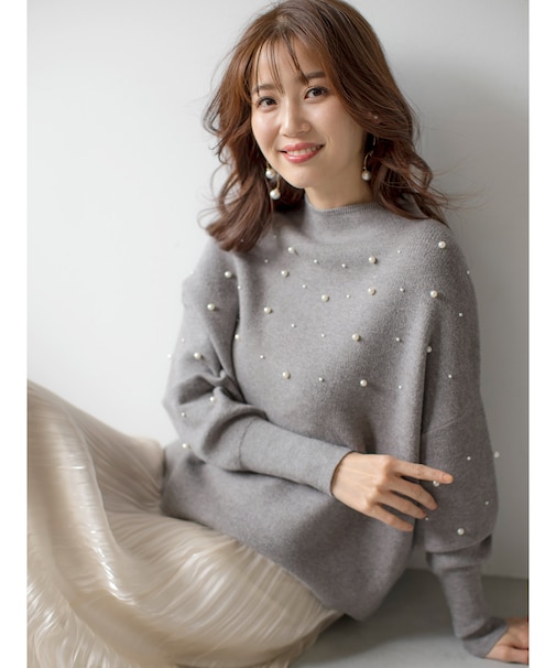 【洗える】パール調ディテール ニット