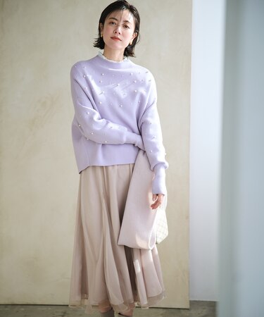 【洗える】パール調ディテール ニット