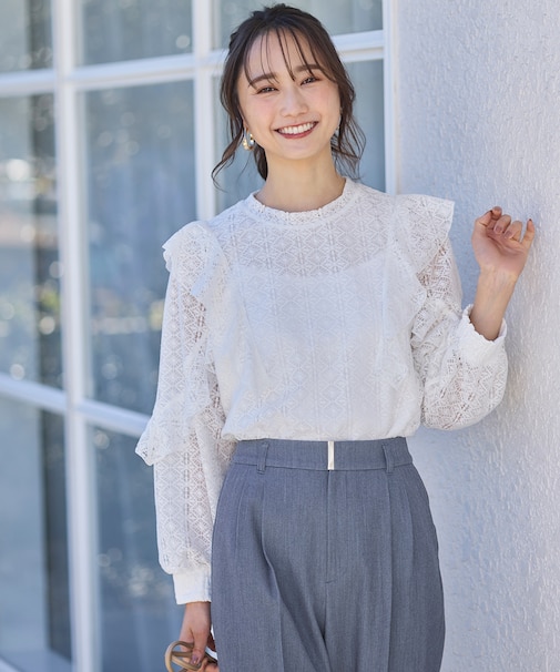 【洗える】ラッフルレース トップス