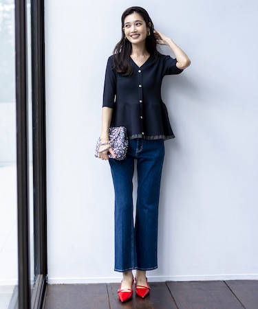 【美Denimシリーズ】センタープレスセミフレア デニム