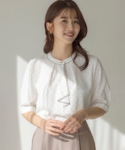 【洗える】バイカラーラッフルボウ ブラウス