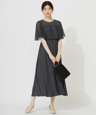 【Lily Calin】ラッフルチュールフェイクパール ドレス