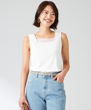 【洗える】シアーコンビスクエアネック タンクトップ