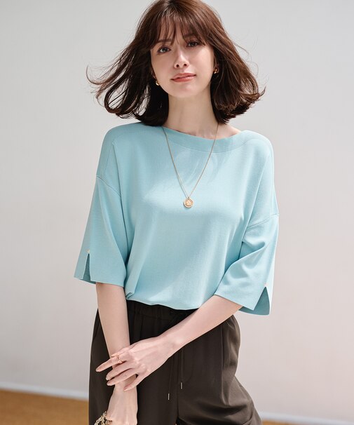 【接触冷感・UVカット・洗える】ビューティクールボートネック プルオーバー