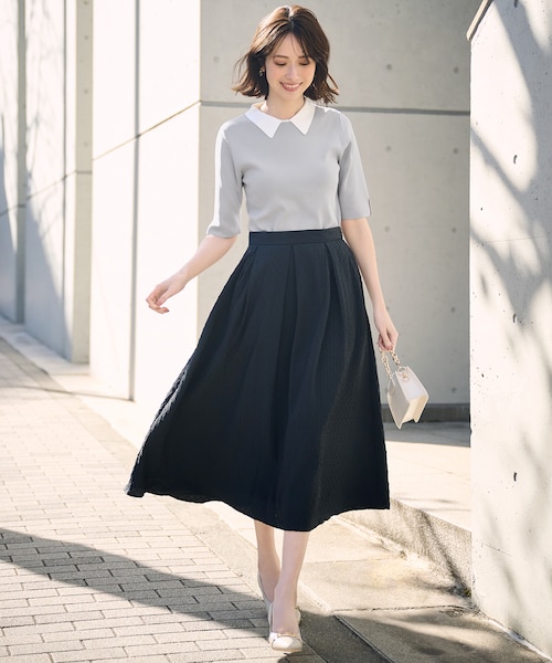好印象企画】襟配色ニット×タックスカートセット｜エニィスィスの通販