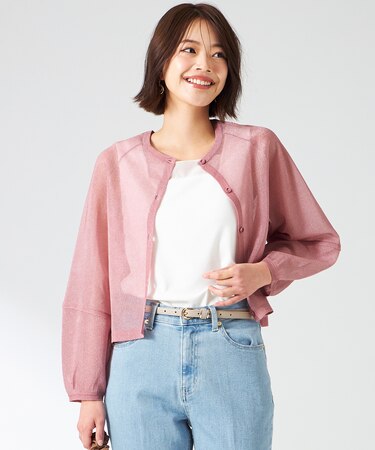 【洗える】シアーランタンスリーブ カーディガン