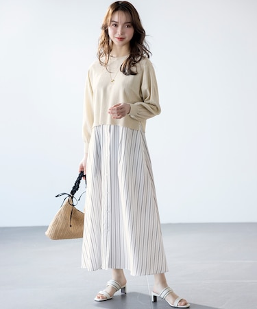 【2SET】シャツワンピ × ニット セット