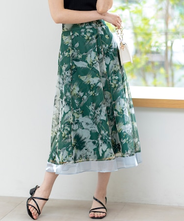 【WEB・一部店舗限定】ハッチングフラワープリント スカート