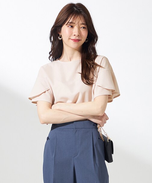 【前後着用・UVケア・洗える】2WAYジョーゼットジャージーフリル カットソー