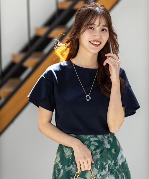 【前後着用・UVケア・洗える】2WAYジョーゼットジャージーフリル カットソー