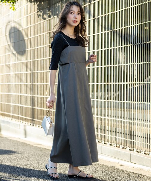 【洗える・2SET】カットデザインスタイルアップ ワンピース×ニット