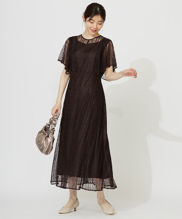 【洗える】ストライプレーシー ドレス