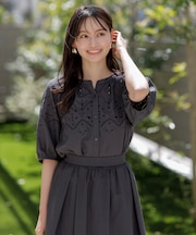 【洗える】カットワークエンブロイダリー ブラウス