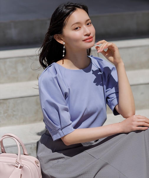 【接触冷感・UVケア】着映えタックスリーブ カットソー