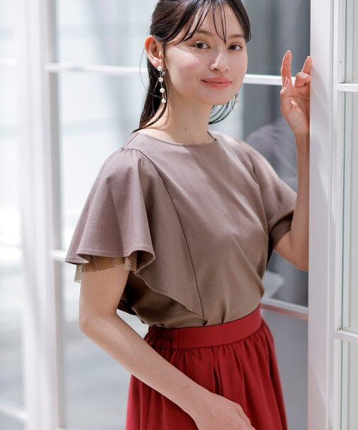 【接触冷感・UVケア】着映えフリルスリーブ カットソー