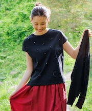 【洗える】ビジュー付き カットソー