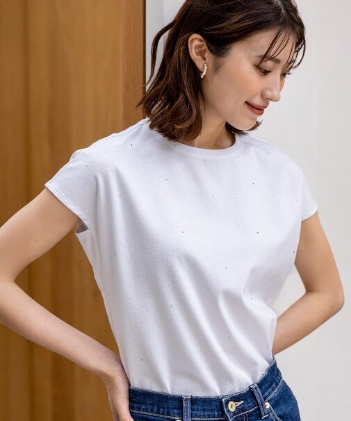 【洗える】ビジュー付き カットソー