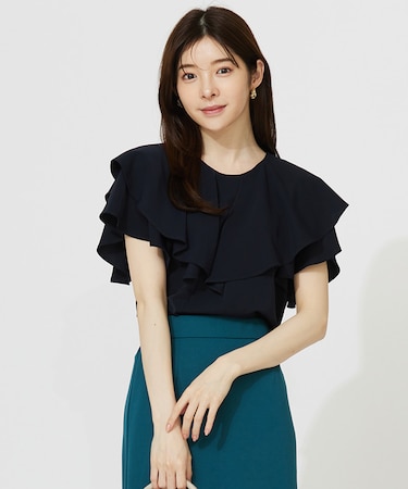 【接触冷感・吸水速乾・UVカット】サラキレイ フリル ブラウス