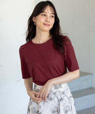 【接触冷感・UVカット・洗える】ハイストレッチスムースタックスリーブ カットソー