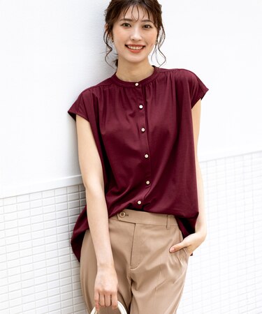 【接触冷感・UVカット・洗える】ハイストレッチスムース2WAY ブラウス