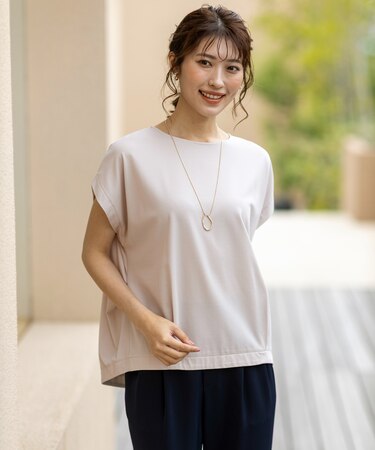 【接触冷感・UVカット・洗える】ハイストレッチスムースフレンチスリーブ カットソー