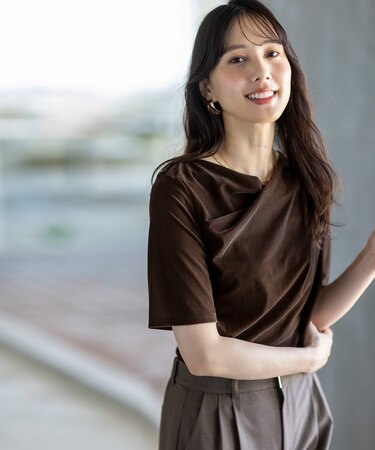 【洗える】シアーベロアドレープ Tシャツ
