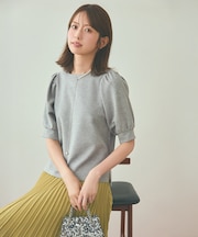 【洗える】シャイニーラメパフスリーブ カットソー