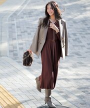 【洗える】バイカラーデザインニット ワンピース