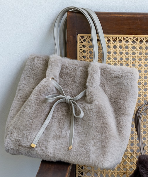 【2WAY】フェイクファーリボン バッグ