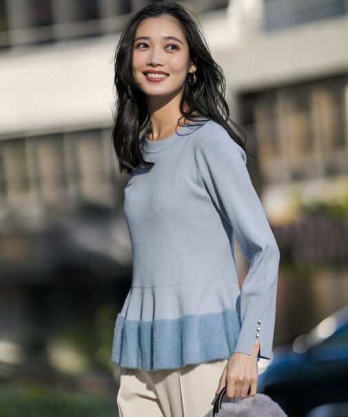 【洗える】ペプラムフェザー ニット