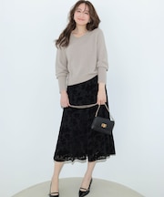 【2SET】フェザー ニット × フロッキー スカート