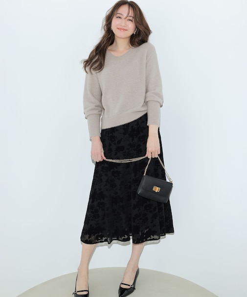 【2SET】フェザー ニット × フロッキー スカート