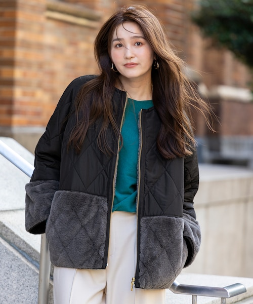 フェイクファーコンビキルティング アウター｜エニィスィスの通販